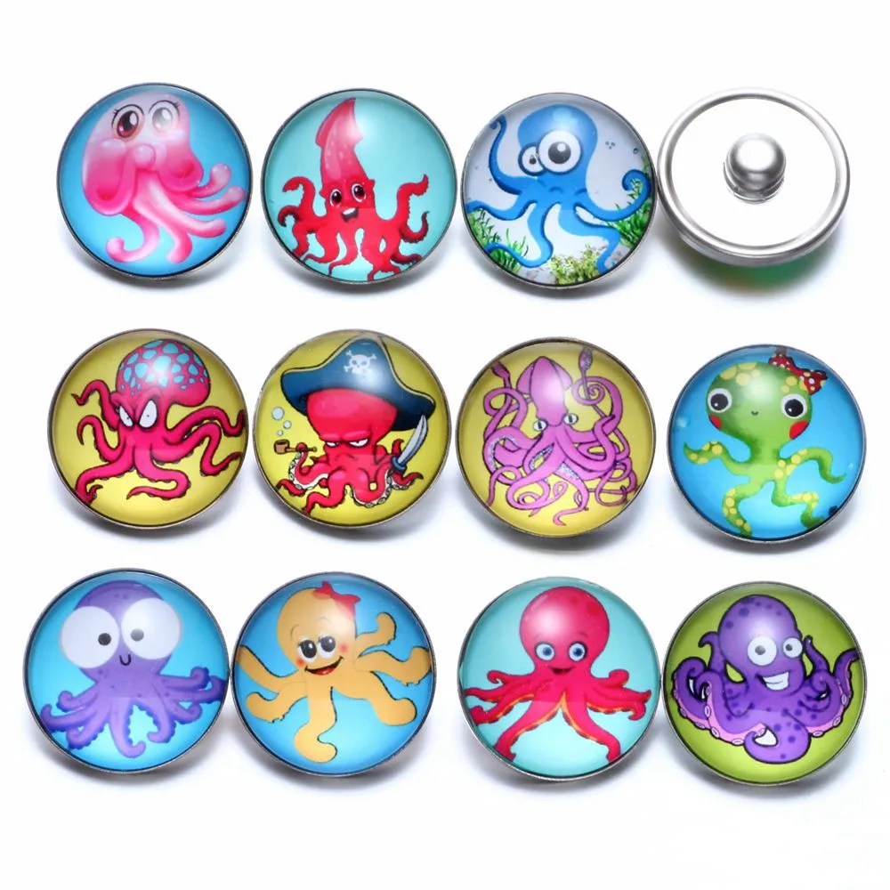 12 шт./лот Осьминог темы Стекло Талисманы 18 мм кнопки украшения для щелкает