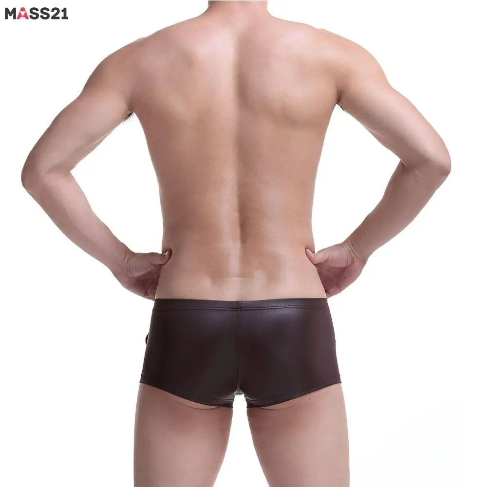 MASS21 Boxer Mens Underwear Faux Leather Sexy Hollow Out Underpants Male Panties Shorts Solid Cuecas | Мужская одежда