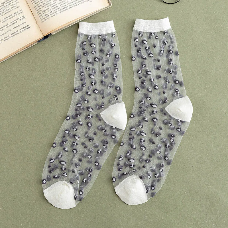 white socks Леопардовые прозрачные женские ультратонкие шелковые носки, крутые Дышащие Короткие женские носки из тюля, летние новые элегантные эластичные носки - Цвет: white socks