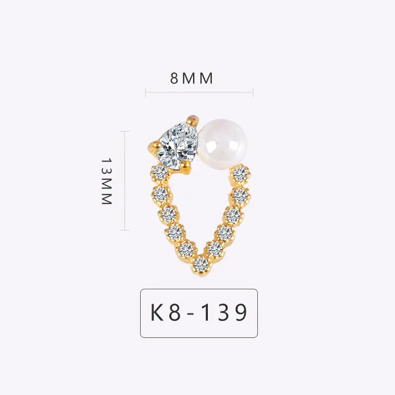 K8-139 5 шт./партия, сплав, циркон, украшение для ногтей, роскошный циркон, кристалл, череп со стразами/Сердце/бант, украшения для ногтей, высокий уровень, талисманы для ногтей - Цвет: K8-139