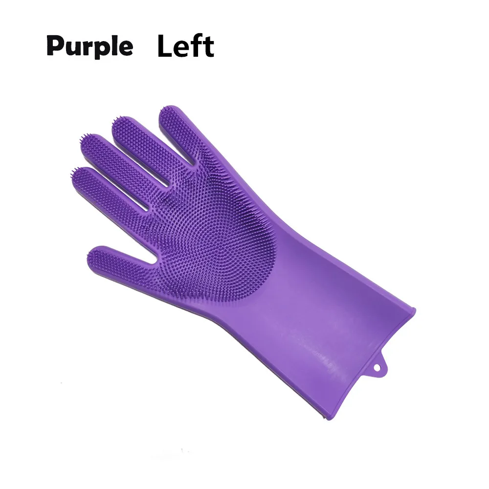 Purple left 1 шт силиконовая перчатка для мытья посуды пищевая кухонная перчатка для мытья посуды с чистящей щеткой домашняя перчатка для скрабирования - Цвет: Purple left