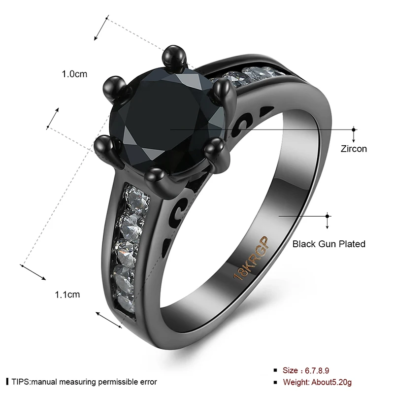 Черный пистолет покрытием Кольца для Для женщин Weding Обручение Jewelry блестящие