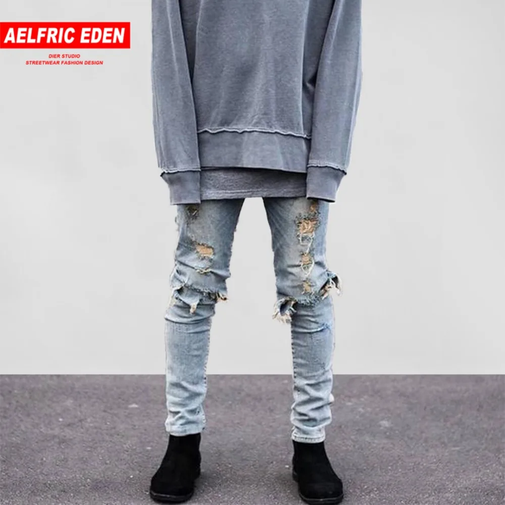 Aelfric Eden Хай стрит Для мужчин колена Eversion рваные с большими отверстиями кулоны А