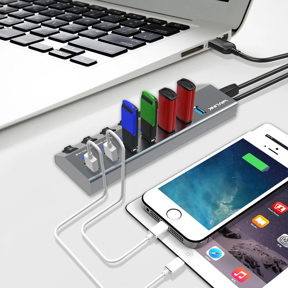 Wavlink Высокоскоростной 7 Порты и разъёмы Алюминий USB 3 0 концентратор с Мощность