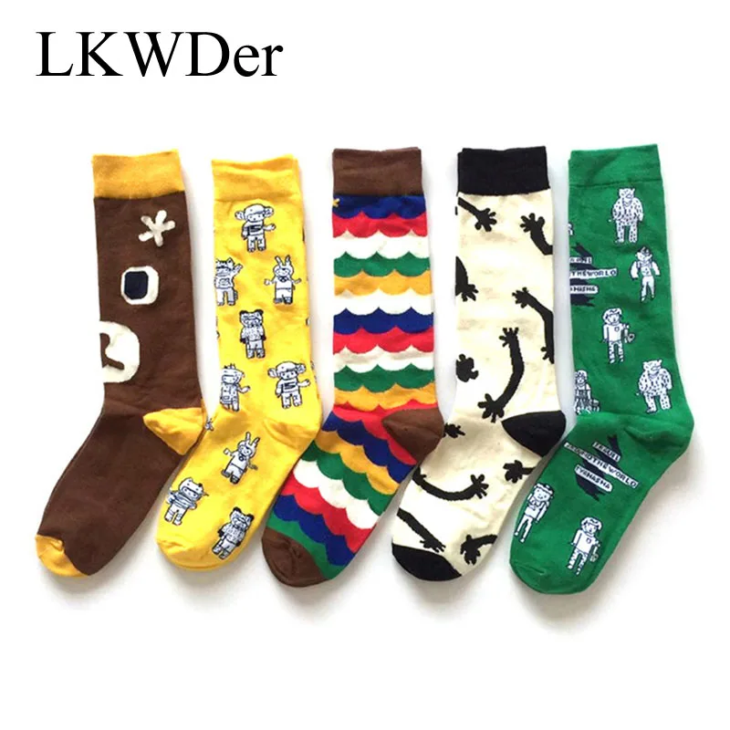 5 пар женские носки удобные дышащие милые длинные Харадзюку Забавный робот Осень