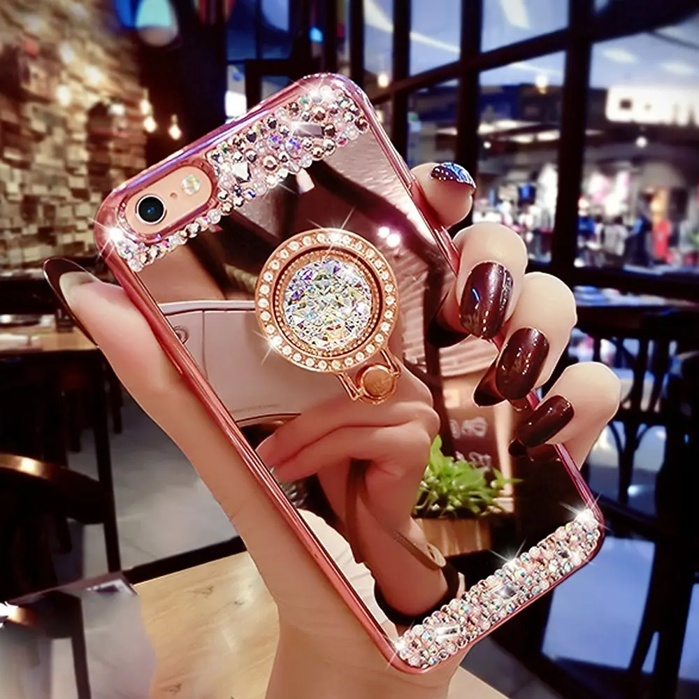 Роскошный кристалл rhinestone bling диаманта блеск зеркало case кольцо подставка для xperia c5