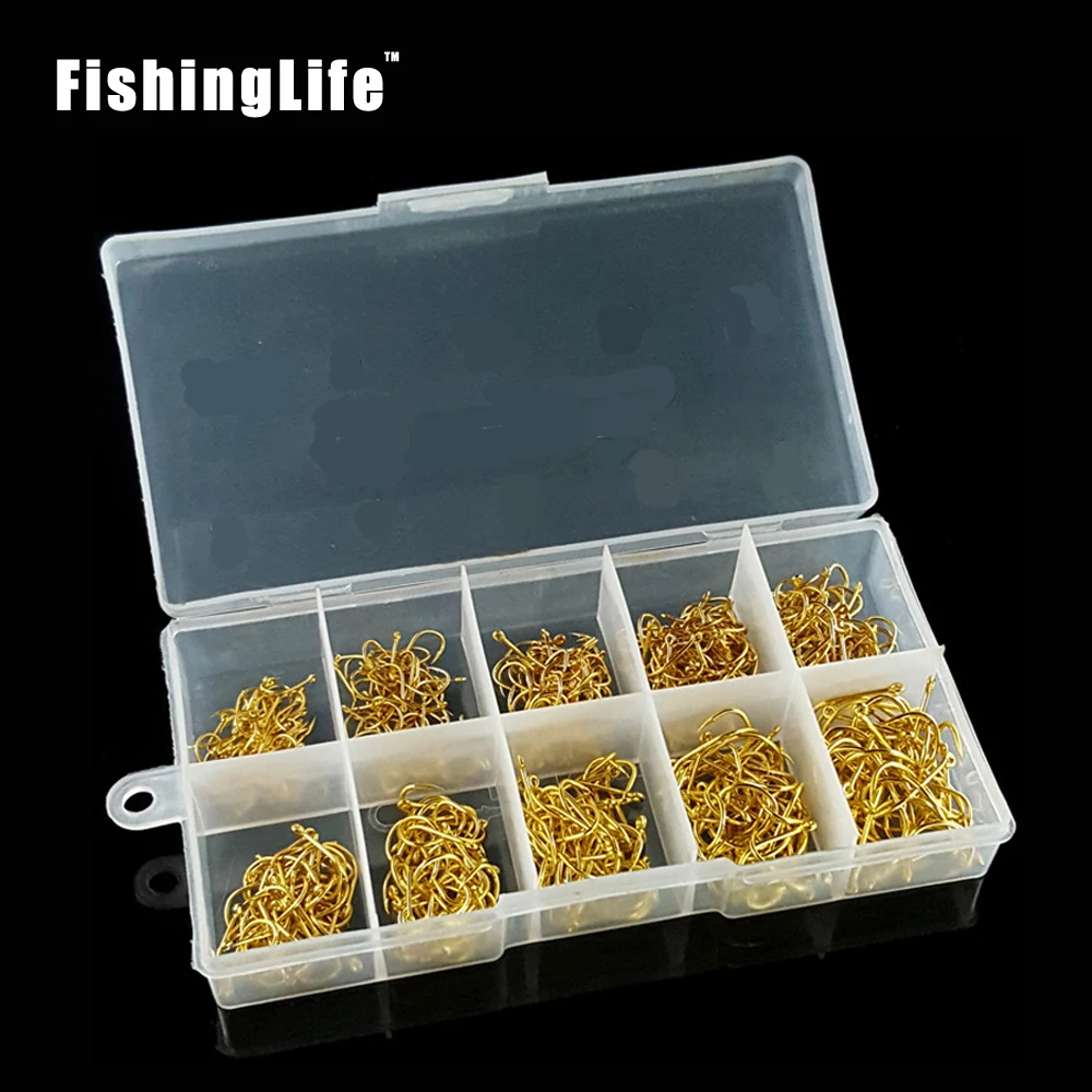 Рыболовные крючки FishingLife 500 шт./кор. золотые черные круглые для морской рыбалки