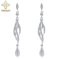 treazy goldsilver color crystal long drop earrings for women sparkling hollow leaf shape bride earrings fashion wedding jewelry