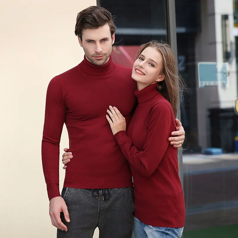 Красный brand Autumn New Men's Turtleneck Sweaters Male Black white Sexy Slim Fit Knitted Pullovers Solid Casual Sweaters Knitwear - Цвет: Красный