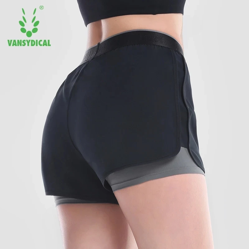 Фото Vansydical розовые спортивные шорты для йоги, женские дышащие шорты, леггинсы для фитнеса, колготки для бега, двухслойные спортивные шорты №4