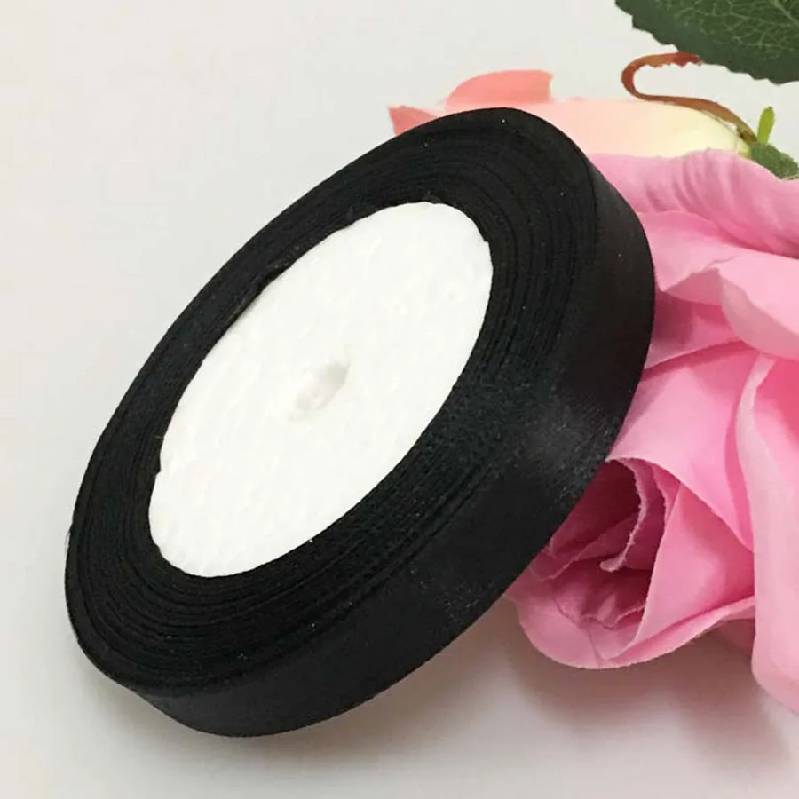 black 1,2 см 25 ярдов/партия 22 м полиэстер бант DIY лента швейное ремесло поставщик обертка цвет подарочная лента упаковочная Рождественское украшение - Цвет: black