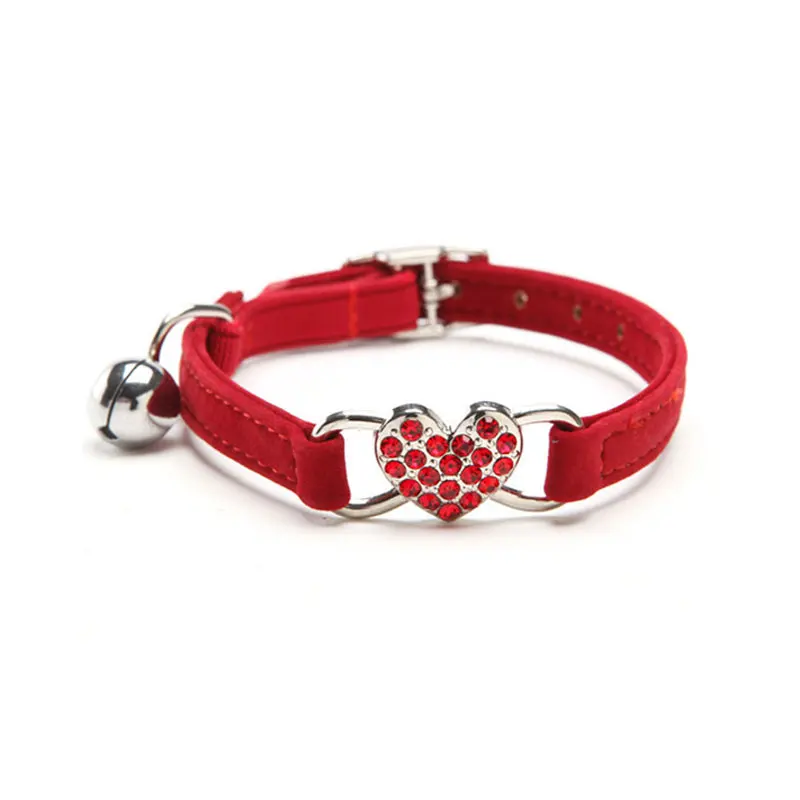 Heart Charm And Bell Cat Collar Safety Elastic Adjustable With Soft Velvet Material 5 Colors Pet Product Small Dog Kitten Collar
