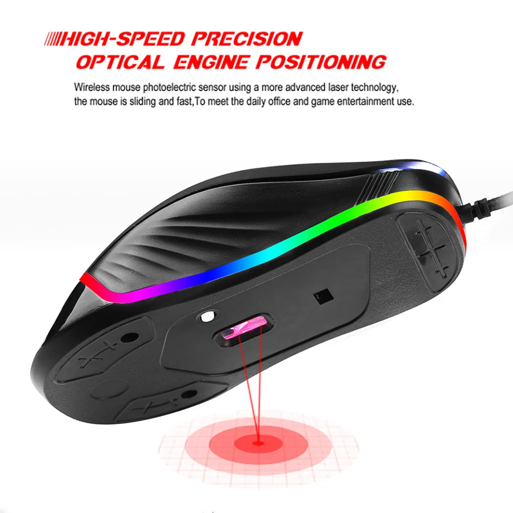 Мышь Проводная игровая мышь USB кабель RGB 6 подсветка макро программируемые кнопки черная геймерская мышь 4800 dpi Игровые мыши