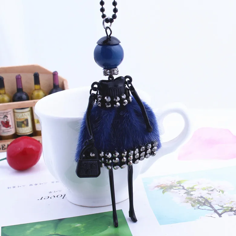 blue Женские, дамские, стразы, Кукольное ожерелье, плюшевая ткань, длинная стильная цепочка на свитер, ювелирные изделия, аксессуары - Окраска металла: blue