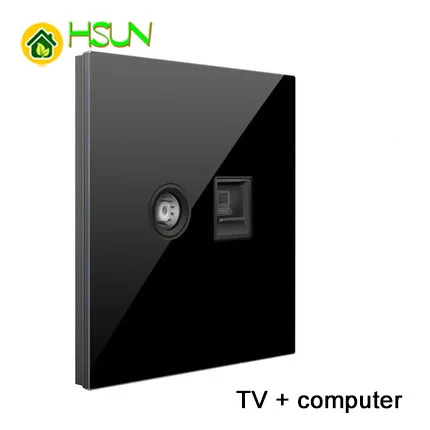 TV Computer 86 Тип, черный переключатель из закаленного стекла, 1, 2, 3, 4 комплекта, 1, 2 варианта, Переключатель точки ящерицы, Comuter, ТВ, телефонная розетка, Бытовой настенный переключатель - Цвет: TV Computer