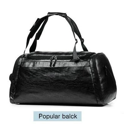 Popular black Сумки для спортзала кожаный спортивный рюкзак мужской черный большой PU тренировочная сумка через плечо женский коричневый рюкзак для йоги фитнеса дорожные сумки - Цвет: Popular black