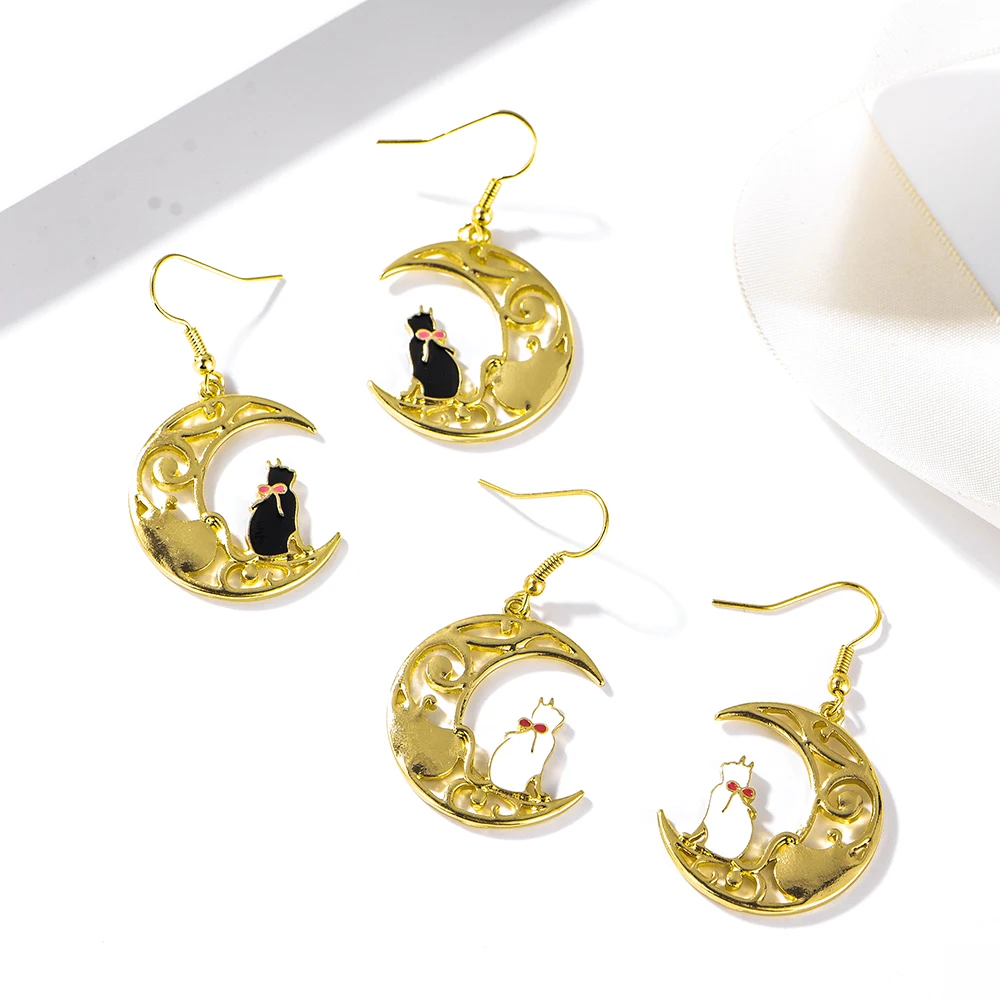 Модные длинные висячие серьги с кисточками в форме Луны и кота для женщин девочек