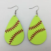 softball leather teardrop earrings soft ball baseball soccer volleyball basketball leaf leather teardrop dangle drops earrings