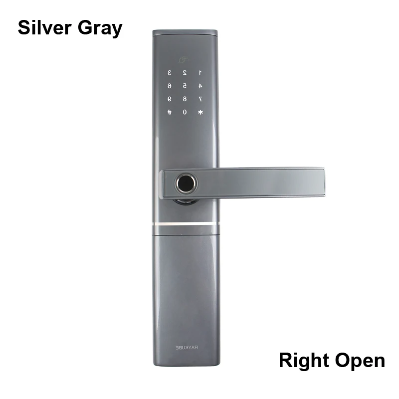 Silver-Right Open RAYKUBE FPC отпечаток пальца умный дверной замок интеллектуальный электронный замок проверка отпечатков пальцев с картой паролем приложение разблокировка R-FK1 - Цвет: Silver-Right Open