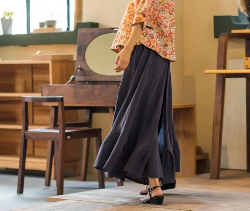 Женские широкие брюки из хлопка и льна винтажные свободные с карманами в стиле