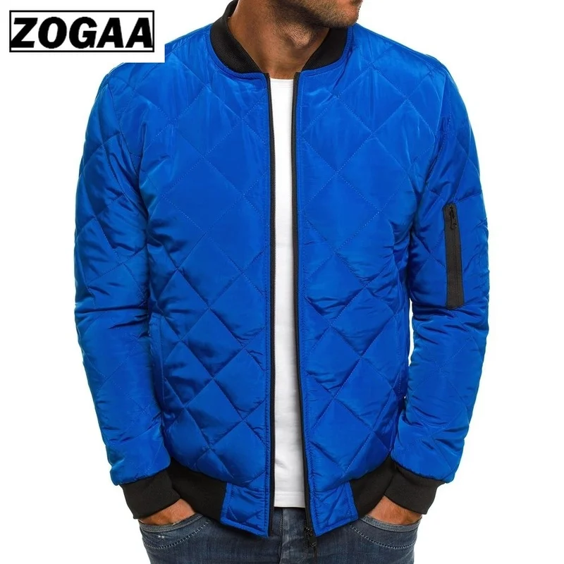 ZOGAA Men Autumn Casual Plaid Parkas Cotton-padded Jacket Solid Zipper Puffer Jacket Mens Winter Jackets and Coats 6 colors