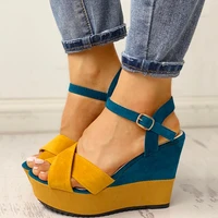 ins top quality ankle strap leisure wedges women shoes summer sandals woman patchwork platform high heels shoes woman 2019