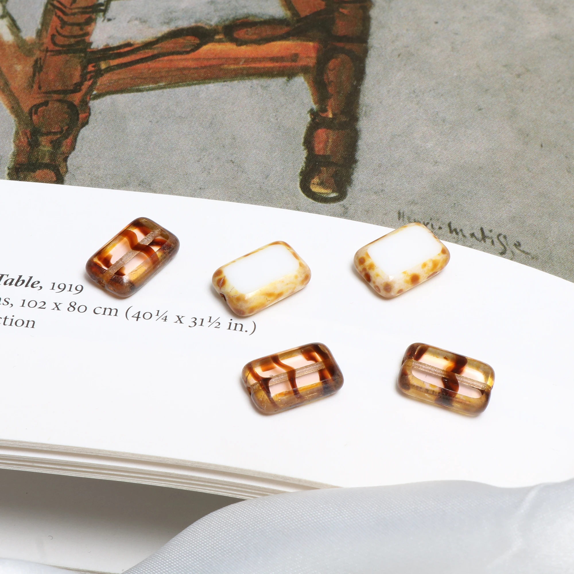 Чешский глазурованный античный ретро прямоугольный стеклянный шарик для