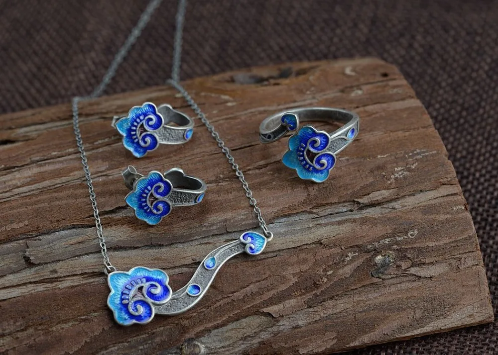 BALMORA cloisonné-набор стильной бижутерии для женщин леди любовник кольцо для серьг и ожерелья набор нежных ретро ювелирных изделий SY22270