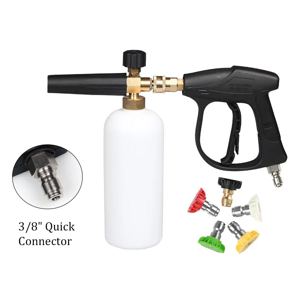 Серебристый High Pressure Car Washer Gun Snow Foam Lance 1/4" Quick Release with 5 Nozzles Car Washer Water Gun M14 M18 M22 ID22 3/8" - Цвет: Серебристый