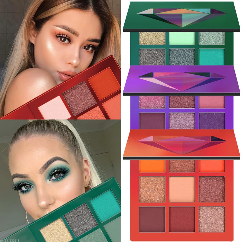 9 цветов блестящие тени для макияжа Pallete матовые век Палитра мерцающие и алмазные