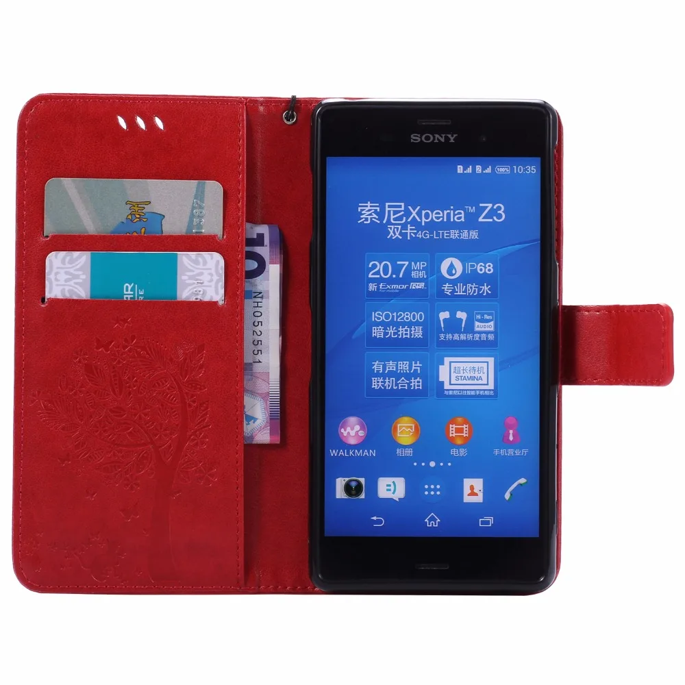 Кожаный чехол для sony Xperia Z3 Z4 Z5 Mini Plus Premium M2 M4 M5 X Performance XA Ultra XZ E4 E5 C5 Tree Cat Capa