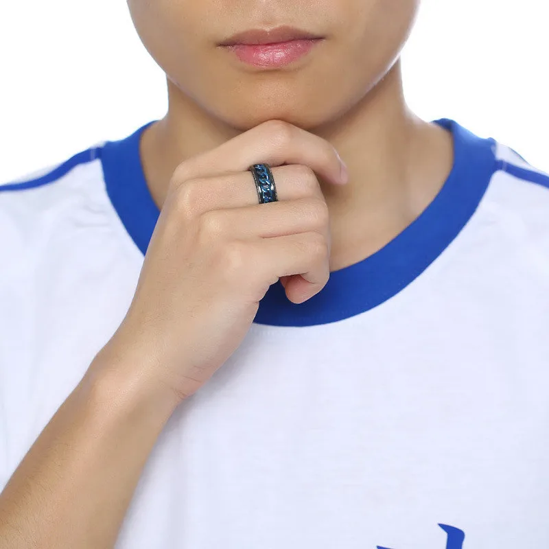 Мужское кольцо в стиле хип-хоп с синей кубинской цепью | Украшения и аксессуары