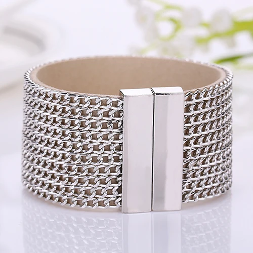 Новый Для женщин модные Многослойные Цепи Магнитная застежка браслет панк