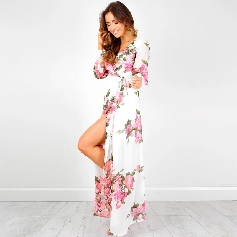 2017 новый сексуальный цветочный принт долго dress выдалбливают спинки летние платья
