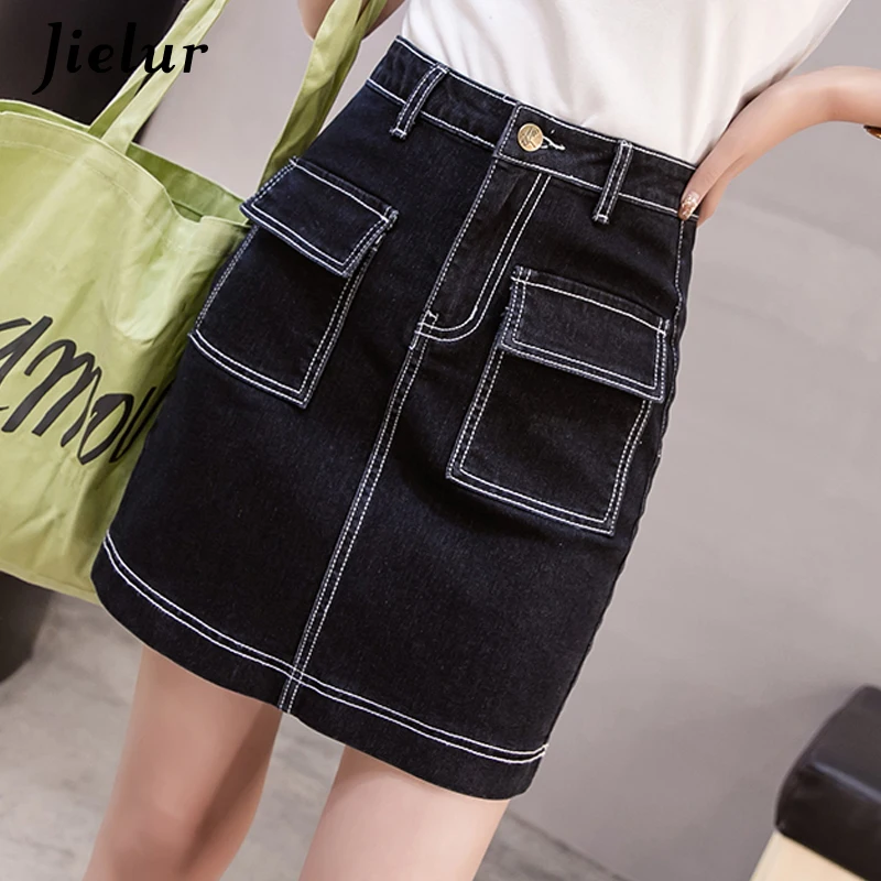 Летняя облегающая женская мини юбка Jielur в обтяжку джинсовая с завышенной талией
