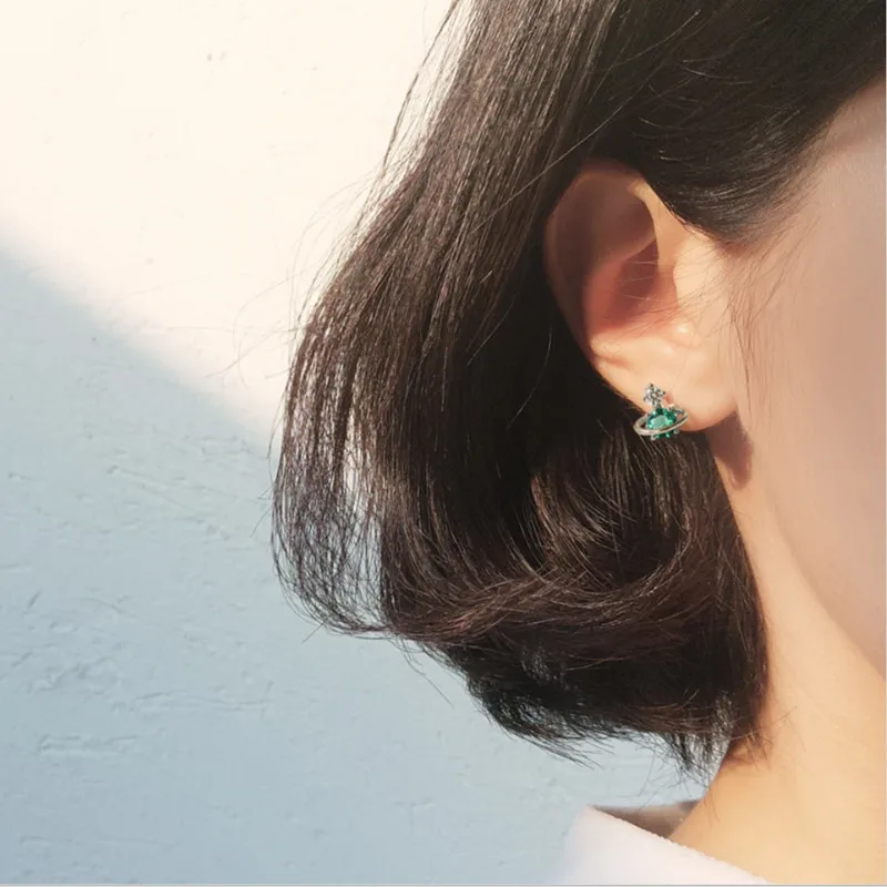 Rushed New Moon Earing 925 серьги стерлинговые планета Вселенная шпилька для женщин Cz Модный стиль девушка Стерлинговое Серебро-ювелирные изделия