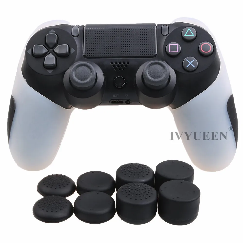IVYUEEN Толстая Половина кожи для playstation Dualshock 4 PS4 Pro тонкий контроллер силиконовый чехол с 8 колпачками