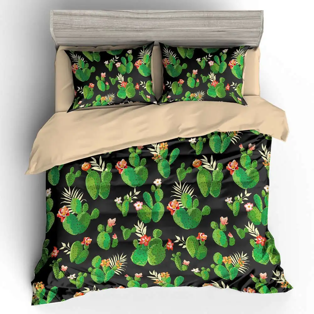 e 3D цифровая печать ручная роспись акварель кактус тропический сад бесшовный узор 3 шт. пододеяльник наборы - Цвет: e