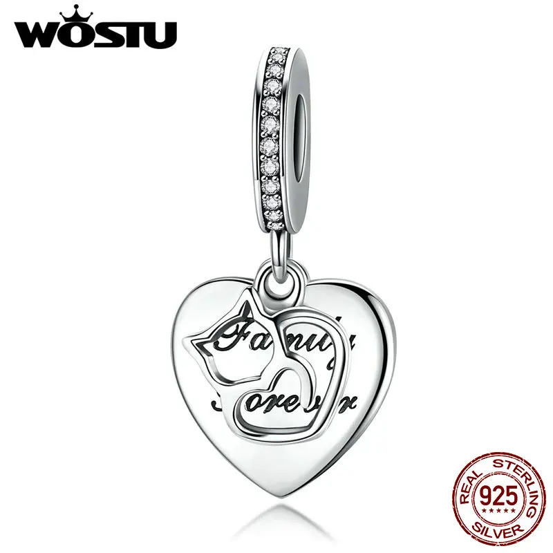 WOSTU, хит, 925 пробы, серебряный, любовь к кошке, милый питомец, подвеска, шарм, подходит для браслета, ожерелья, сделай сам, вечерние ювелирные изделия, подарки CQC865