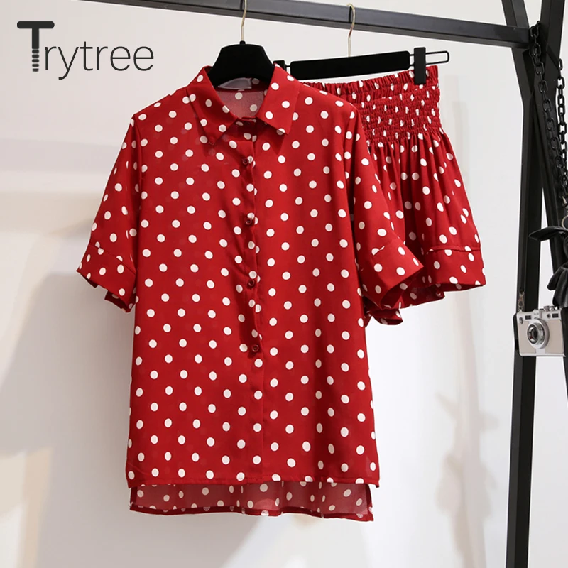 Женский комплект из двух предметов Trytree однобортный Топ в горошек с отложным