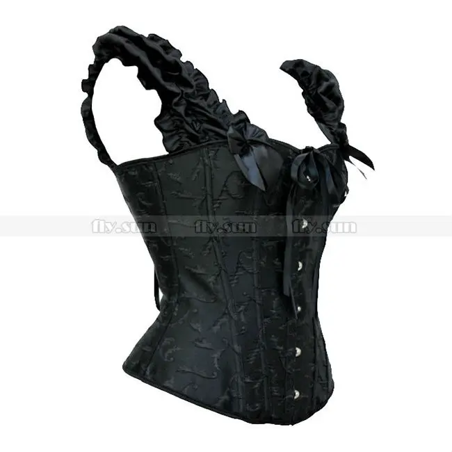 Черный вышитый полностью стальной корсет со шнуровкой бюстье сексуальное