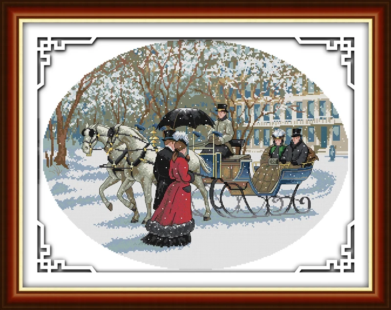 

snowy day Counted 11CT Printed 14CT DMC Cross Stitch Set DIY Chinese Cotton Cross-stitch Kit Embroidery Needlework