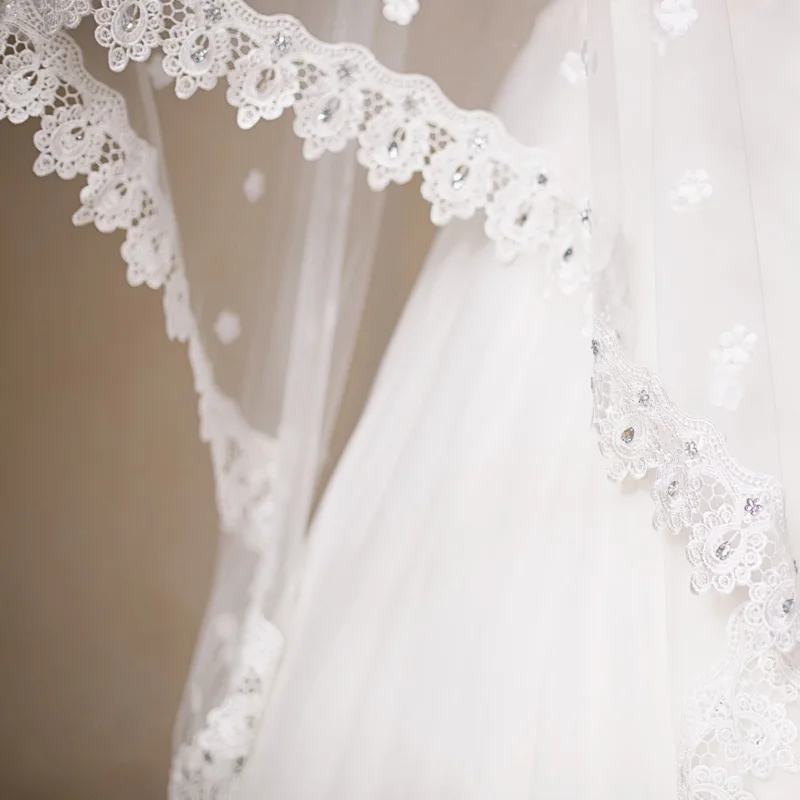 2017 цвет слоновой кости кружевная кромка длина 3 м Соборная Фата тюль кристаллы