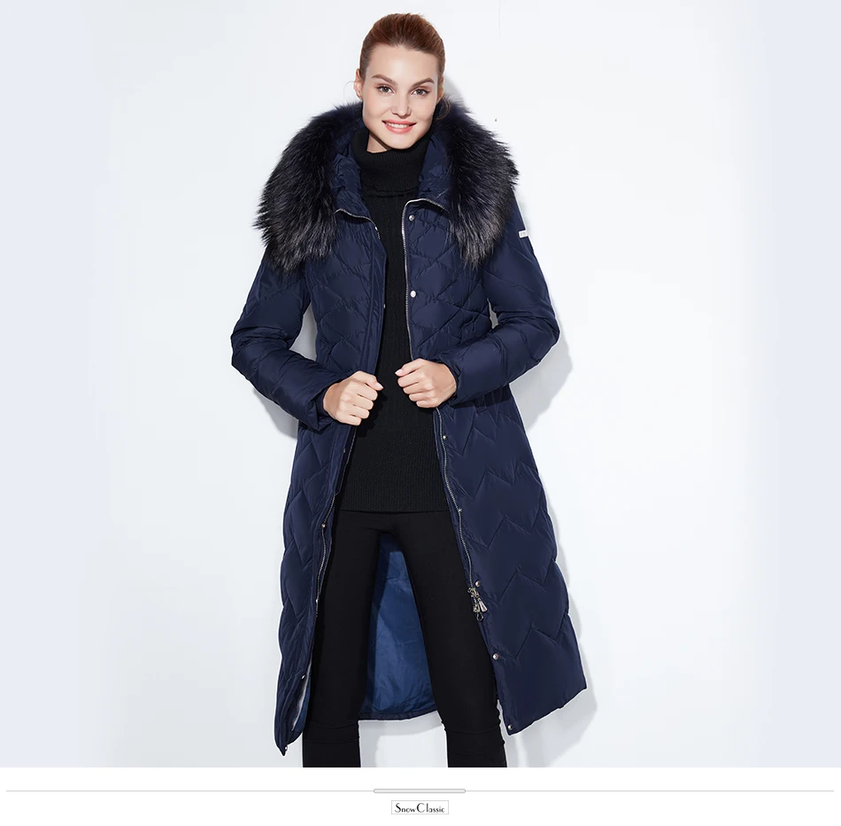 SnowClassic Жeнскaя зимняя кyрткa Куртка женская утепленная Толстая парка лисы верхняя одежда с меховым воротником модные однотонные Роскошные X-длинный тонкий сплошной