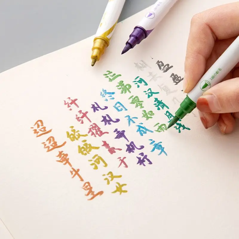 Color Double Head Pen Student Office Metal Note Pen 12 Monochrome Metal Color Creative Hand Account Line Drawing Greeting Card C