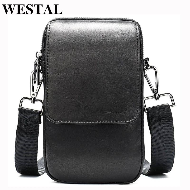 

WESTAL bag men's small crossbody bag men genuine leather men's shoulder bags for cell phone bag belt waist packs for men handbag
