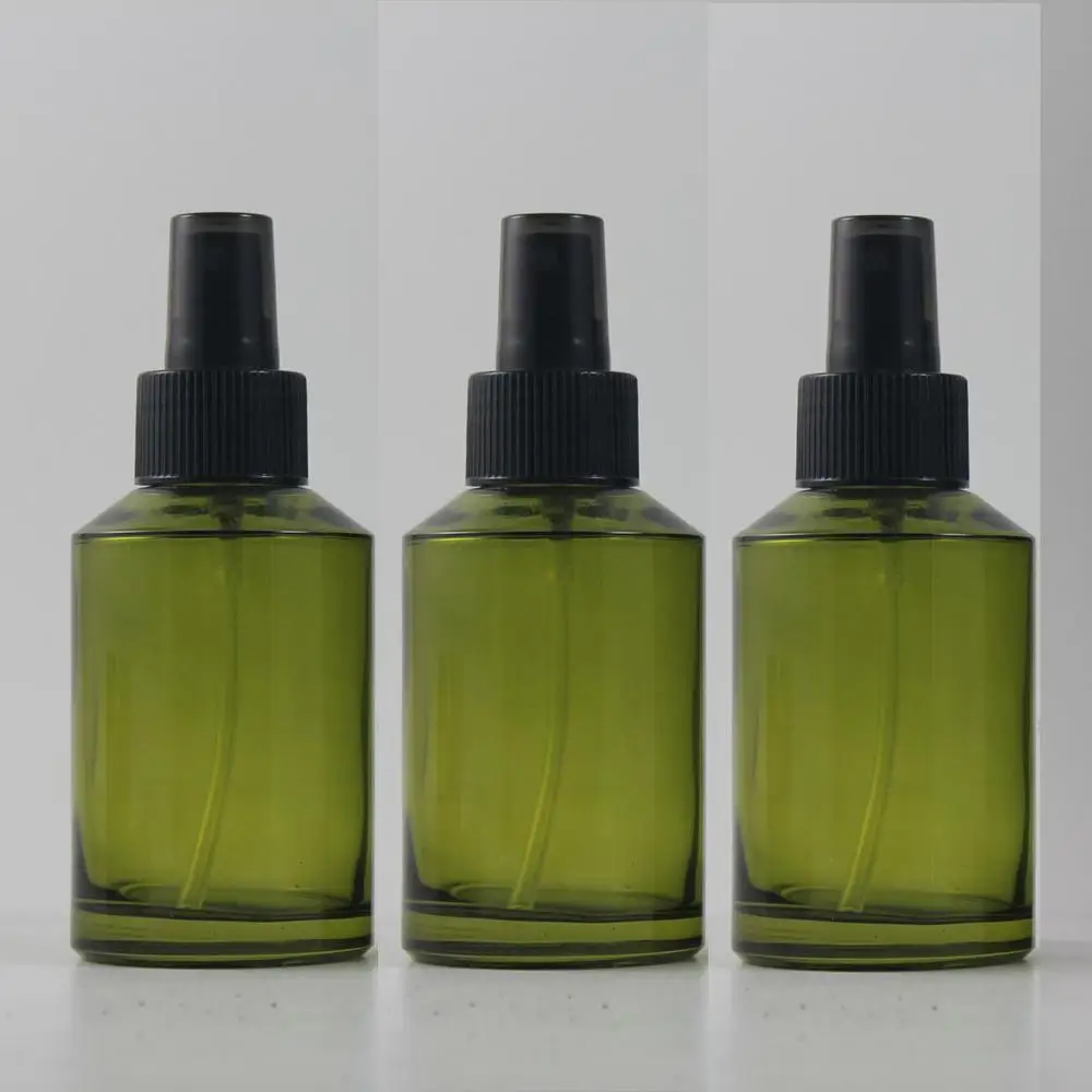 125ml olive green Glass travel refillable perfume bottle with black plastic atomizer/sprayer,perfume container