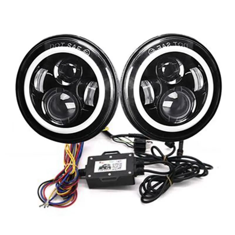 Для Jeep Wrangler фары 7 светодиодный LED Halo Angel Eyes RGB + 4 ''Противотуманные для 1997-2017 TJ LJ