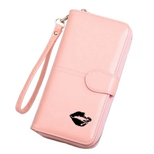 pink wallet Тисненый логотип сексуальные губы кошелек с черепами этих Длинный кошелек женский телефона нескольких держателей карт из искусственной кожи браслет кошельки Для женщин - Цвет: pink wallet