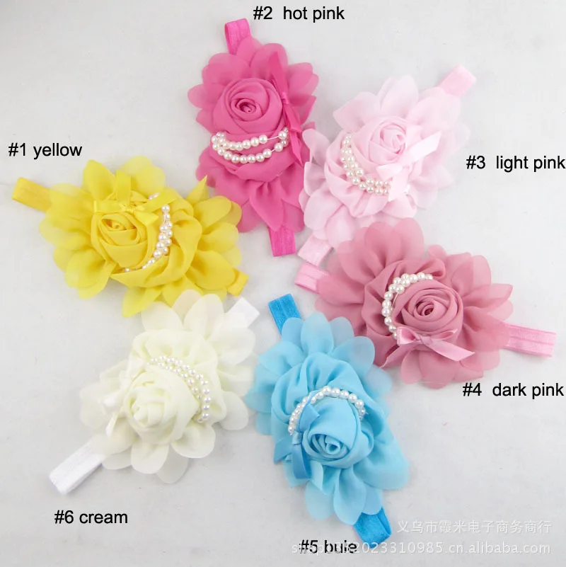 2018 детская розовая жемчужная Цветочная повязка на голову ручной работы с бантом